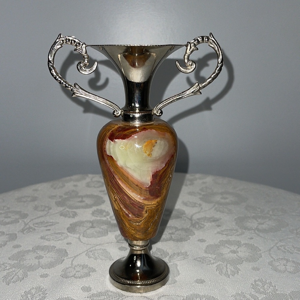 Vintage Italian onyx marble Italian Double Handle Amphora Candle Holder